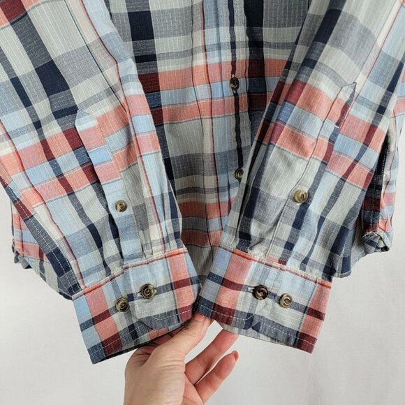 The North Face Long Sleeve Buttonwood Plaid Shirt Mens Size Large Blue Orange - Picture 6 of 14